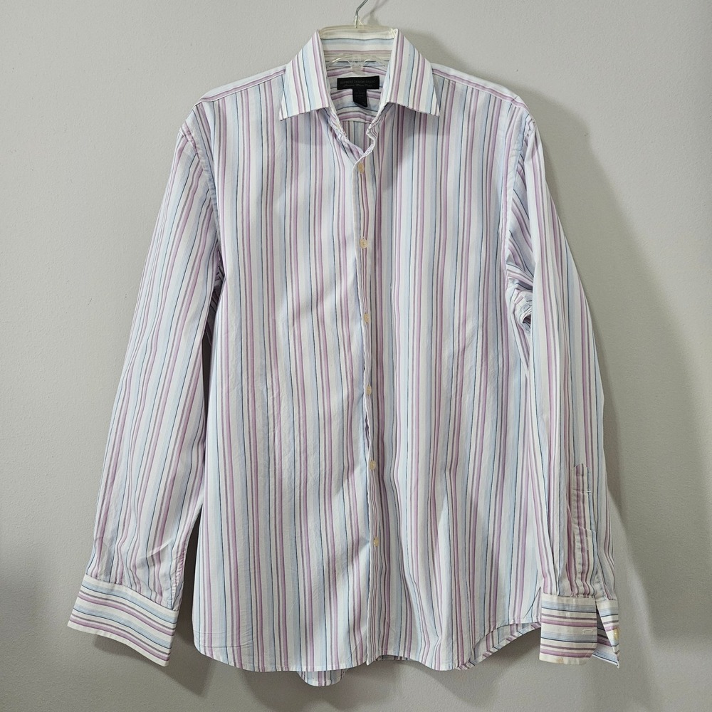 Express Design Studio Mens L Classic Fit Striped Premium Woven Cotton‎ Shirt